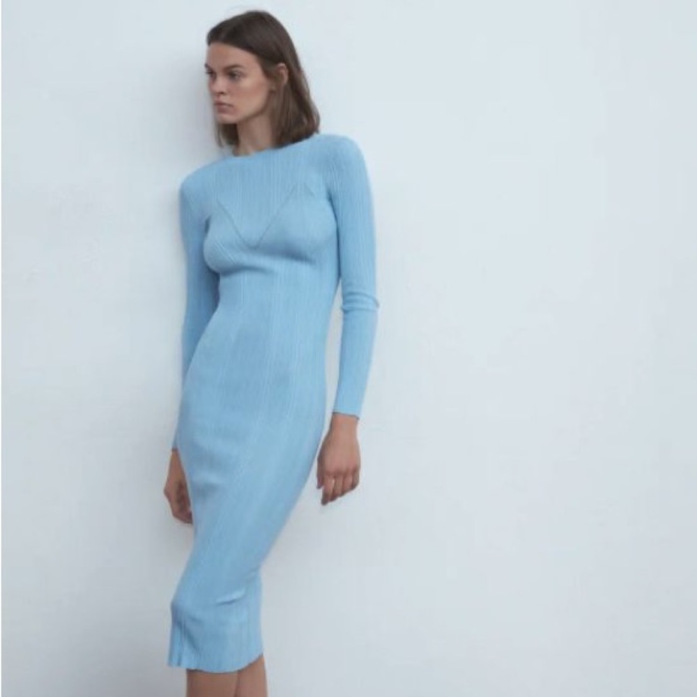 Zara Midi Blue Ribbed Dress